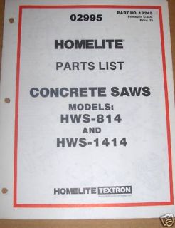 Homelite Textron Parts List Hes 814 1414 Concrete Saw