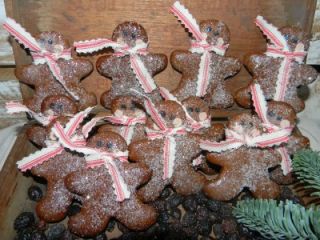 12 Primitive Homemade Gingerbread Boy Bowl Filler Ornaments Christmas