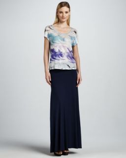 44U0 Three Dots Ocean Wave Print Top & Convertible Maxi Dress/Skirt