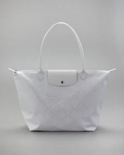 V1EA7 Longchamp LM Metal Large Shoulder Tote Bag, White
