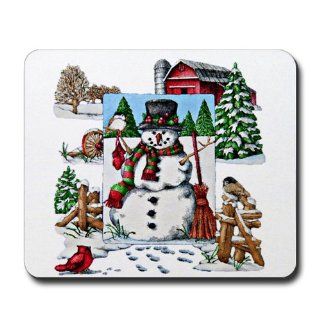 Mousepad (Mouse Pad) Christmas Snowman and Cardinals