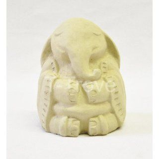 Small Meditating Elephant Statue Old Stone Beige Home