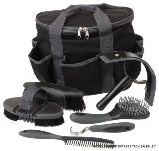 Great Grips Black 7 Piece Grooming Kit with Tote Bag Horse Tack Equine