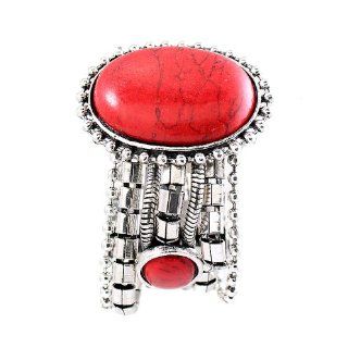 Red Jasper color Stone 1.5x1.25 Designer Bangel Bracelet Silver Tone