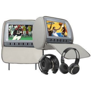  LCD in Car Pillow Headrest DVD Player IR Headphone Grey USB SD