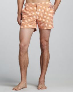 N1XVP Orlebar Brown Wicker Print Swim Shorts, Orange