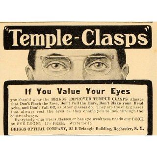 1904 Vintage Ad Briggs Temple Clasps Glasses Eyeglasses