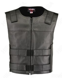 Hillside Leather Mens Zippered Bulletproof Style Leather Vest Black