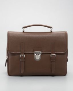 Saffiano Flap Briefcase, Brown