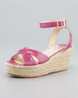 Pepper Patent Leather Espadrille Wedge Sandal, Pink