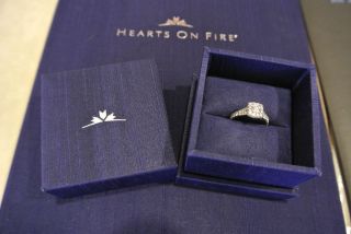 Hearts on Fire Round Cut Halo Diamond Engagement Ring 18K White Gold 1