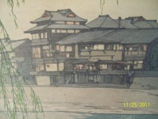 Hiroshi Yoshida Woodblock Print Kamogawa in Kyoto Pencil Signed Jizuri