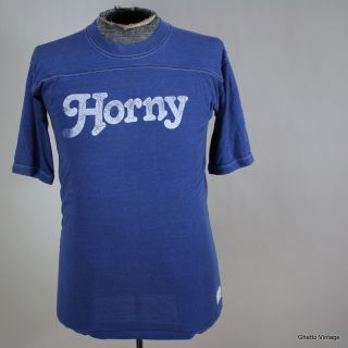 Vtg 80s Horney 50 50 Soft Jersey T Shirt Medium Made in USA