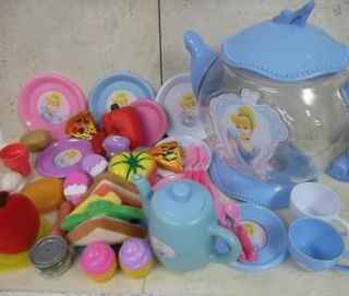 LOT Pretend Play Food DISNEY TEA POT with DISHES Toy Utensils