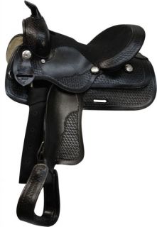  Pony Saddle w Tooled Skirt New by Double T in Black Horse Tack