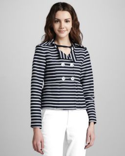Nanette Lepore Striped Double Breasted Knit Jacket   