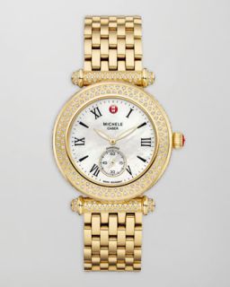 444R Michele Gold Caber Pave Diamond Watch Head & Bracelet Strap