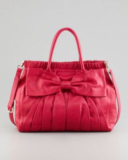 V1BL4 RED Valentino Calfskin Bow Satchel Bag, Cherry