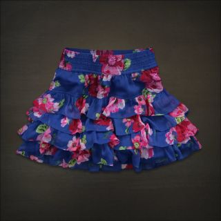 Hollister Abercrombie Women Blue Floral Tiered Ruffle Mini Skirt