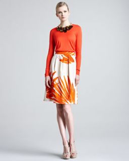 silk sweater brush print skirt $ 495 695