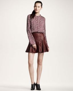 3UQP 10 Crosby Derek Lam Kitty Print Blouse & Leather Tulip Skirt