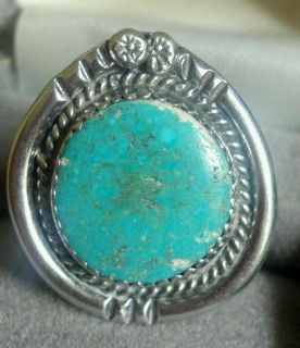 Signed AJG Sterling silver indian old navajo ? pawn turquoise flower