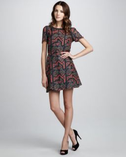  geo maze printed a line dress available in shadow grey multi $ 398 00