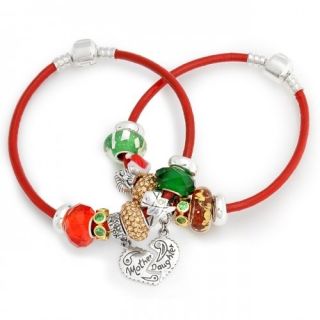 Bling Jewelry Mother Daughter Sterling Christmas Charm Bracelet Set