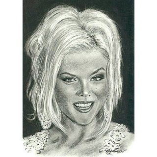 Anna Nicole Smith Portrait Charcoal Drawing Matted 16 X