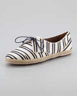 X1H9H Tabitha Simmons Tie Striped Flat Espadrille Sneaker, Gold/Navy
