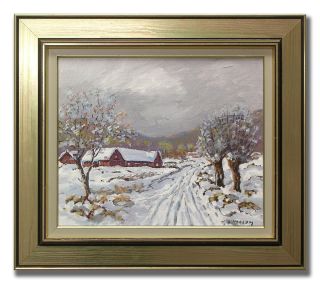 Hjalmar Lindblom 1901 1989 Country Road in Snow Original Swedish Oil