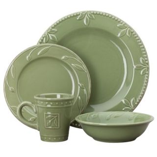 Signature Housewares Sorrento Stoneware 4 Piece Dinnerware Set, Green