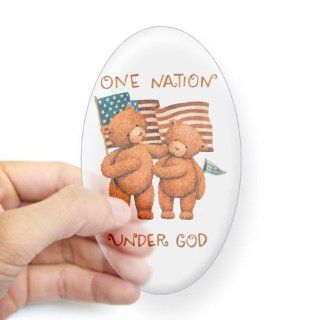 Sticker Clear (Oval) One Nation Under God Teddy Bears with