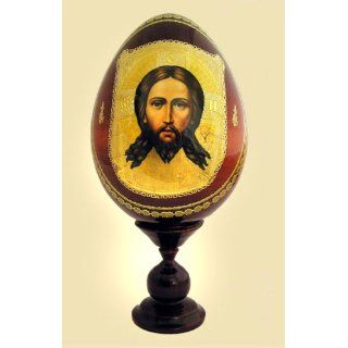 Christ Made Without Hands Decoupage Wood Icon Egg