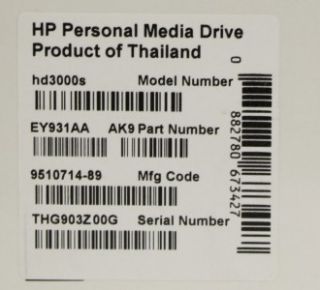 New HP Personal Media HD Drive 300GB HD3000S EY931AA