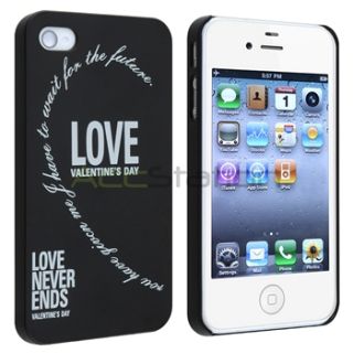 2pcs Black White Love Heart Hard Cover Skin Case for Apple iPhone 4S