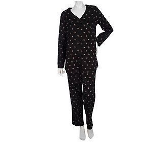 Carole Hochman 3 Piece Floral Cotton Jersey Pajama Set Black Sz Medium