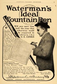  Waterman Ideal Fountain Pen U s Census Write Black Ink Man Hat