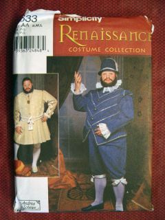 Simplicity Renaissance King Henry The VIII Costume Pattern 9633 Sz s L
