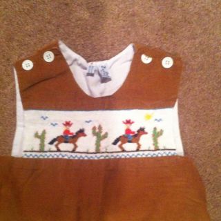 ORIENT EXPRESSED boys tan brown CORD SMOCKED Cowboys LONGALL sz 4T EUC
