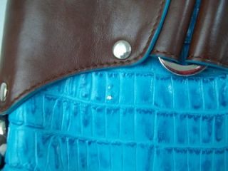  Turquoise Faux Croc Brown Leather Silver Hardware Handbag Purse