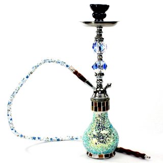 18 Blue Mosaic 1 Hose Hookah Shisha Elegant Design Glass Vase with