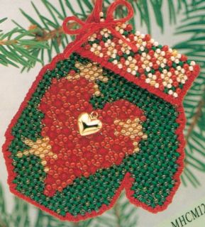 Holiday Heart Bead Cross Stitch Kit Mill Hill 2004 Mitten Ornaments