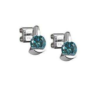 00 Ct ( I1 ) Round Teal Blue Diamond Stud Earrings with Special