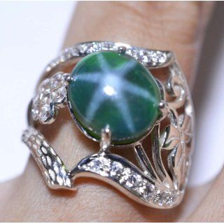 10.30 Ct Green Blue Star Sapphire Sterling Silver 925 Ring