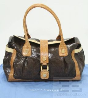 Hollywould Dark Brown Tan Snake Embossed Leather Handbag