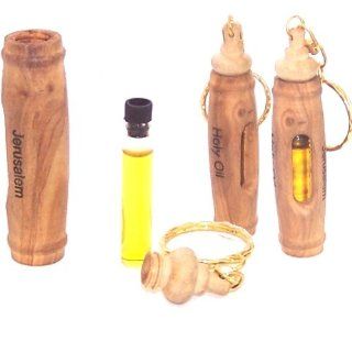 Anointing oil bottle ampoule inside Olive wood Keys ring