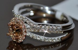 Diamond Semi Mount 5ct Wedding Set 14k White Gold Rose Top 2 Piece