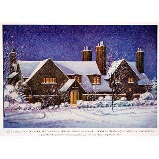 1943 Color Print House Winter Home Snow Architecture Yard