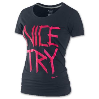 Nike Nice Try Womens Tee Shirt Dk Obsidian